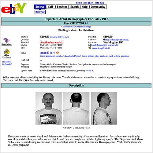 Jeff Auctions His Demographics on eBay