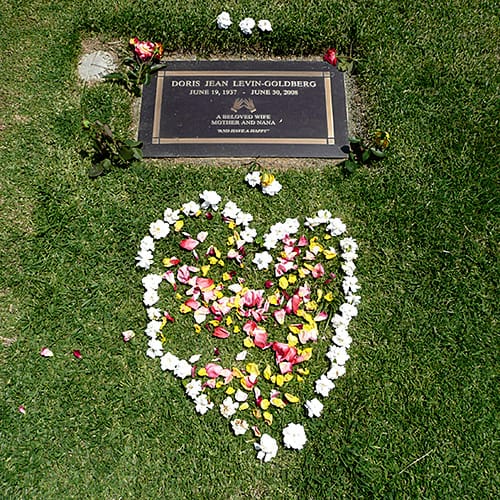 Grave Marker with Heart-Shaped Flower Arrangement